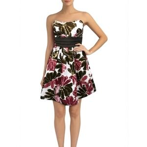 Speechless Strapless HOCO Dress Juniors 7 Floral Print Pleated Back Tie Boho New
